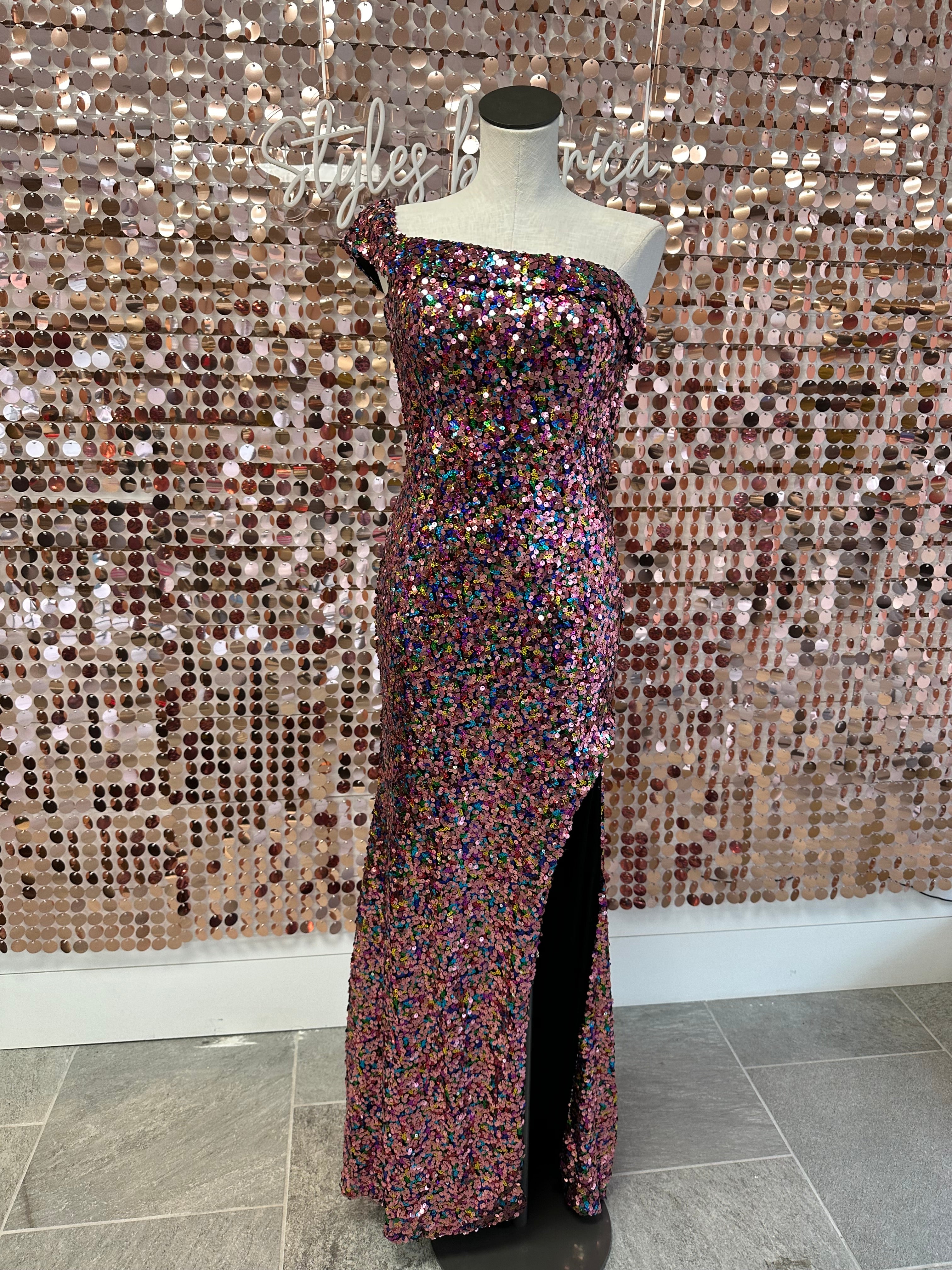 prom dress multicolor Multi Color Sequin 9180 lavender / Small aus-trip-lola Sleeveless Wrap Effect V US Child Size:5 The fitted silhouette hugs