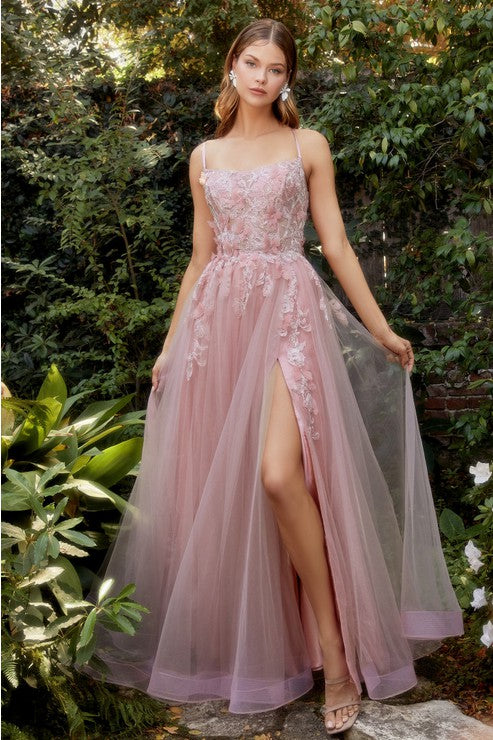 open lace back dress Sheer-Bodice Prom Ball Gown with Butterflies -PromGirl Dusty Rose / 4