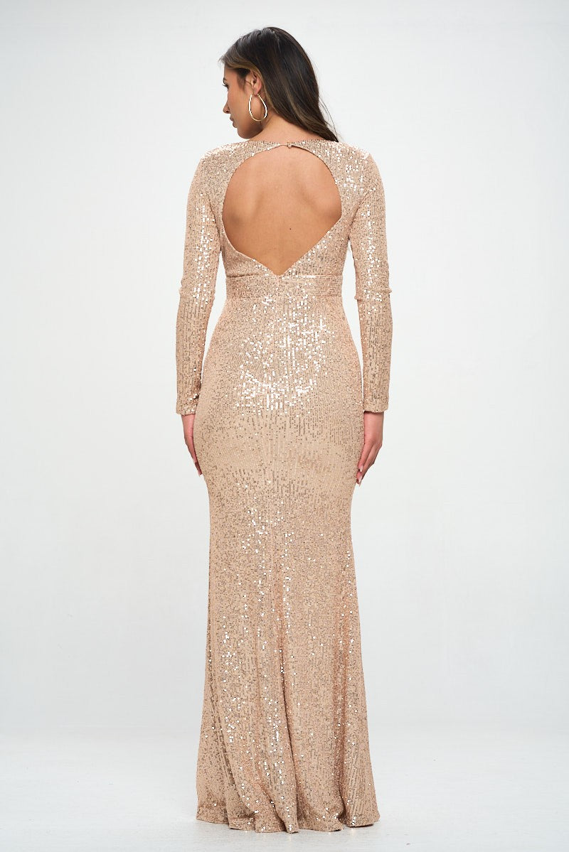 rose gold long sleeve sequin dress Champagne long sleeve sequin Medium