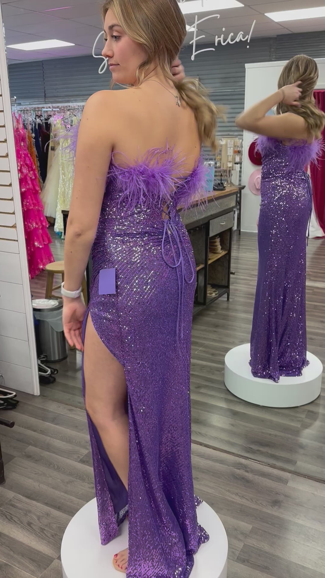 Prom Lilac Sequin with Feathers Xs