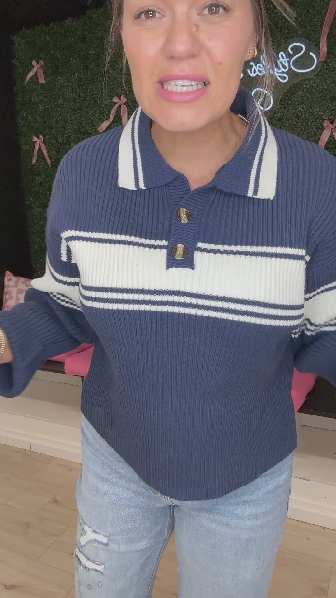 Pulz Abena Striped Sweater Navy main image 1