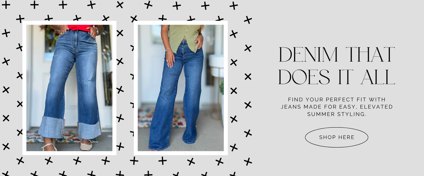 Two people wearing blue jeans with text promoting denim and a call to action.