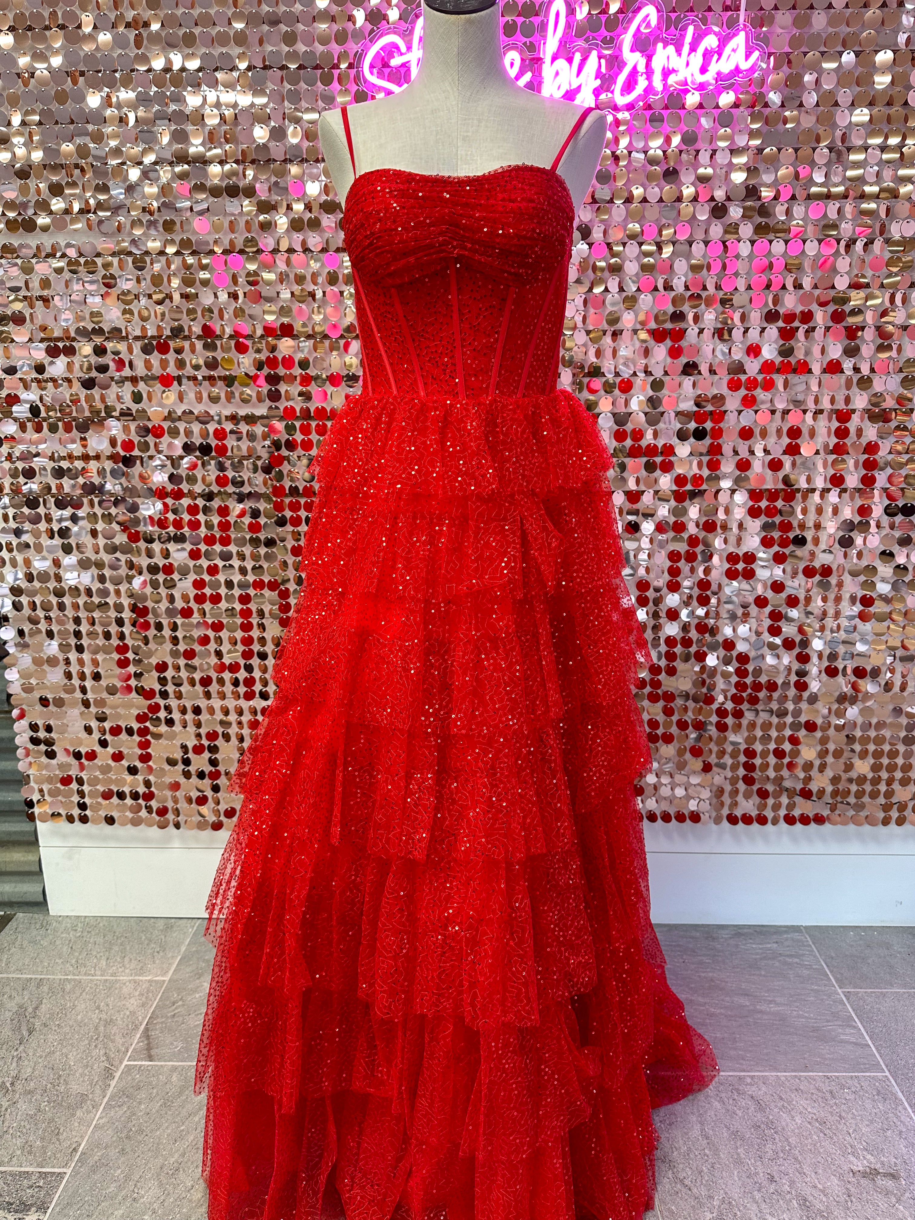 Red princess prom dress hotsell