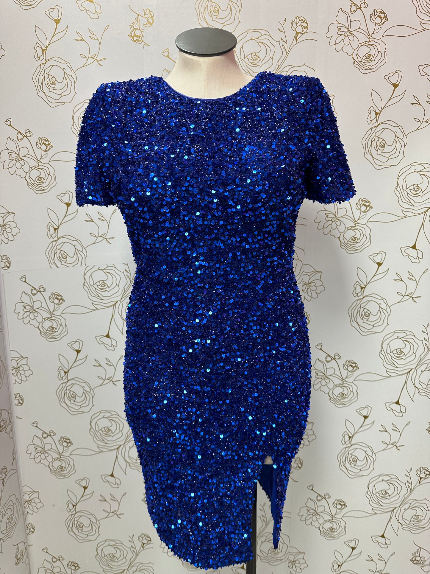 Short Sleeve Sequin Dress Blue / L