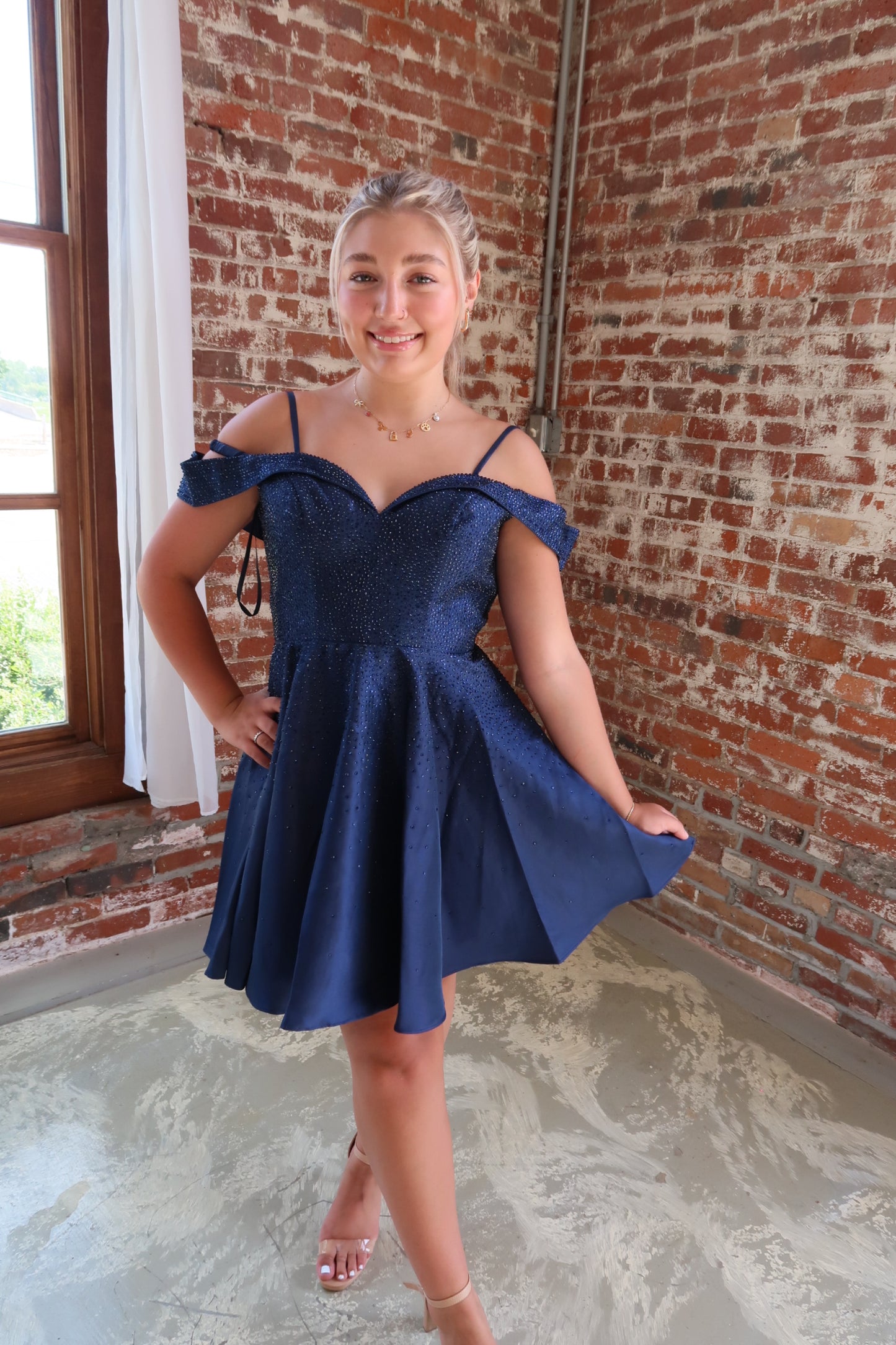 Navy Blue Rhinestone Formal Mini Dress Small Navy Blue Rhinestone Formal Mini Dress Small