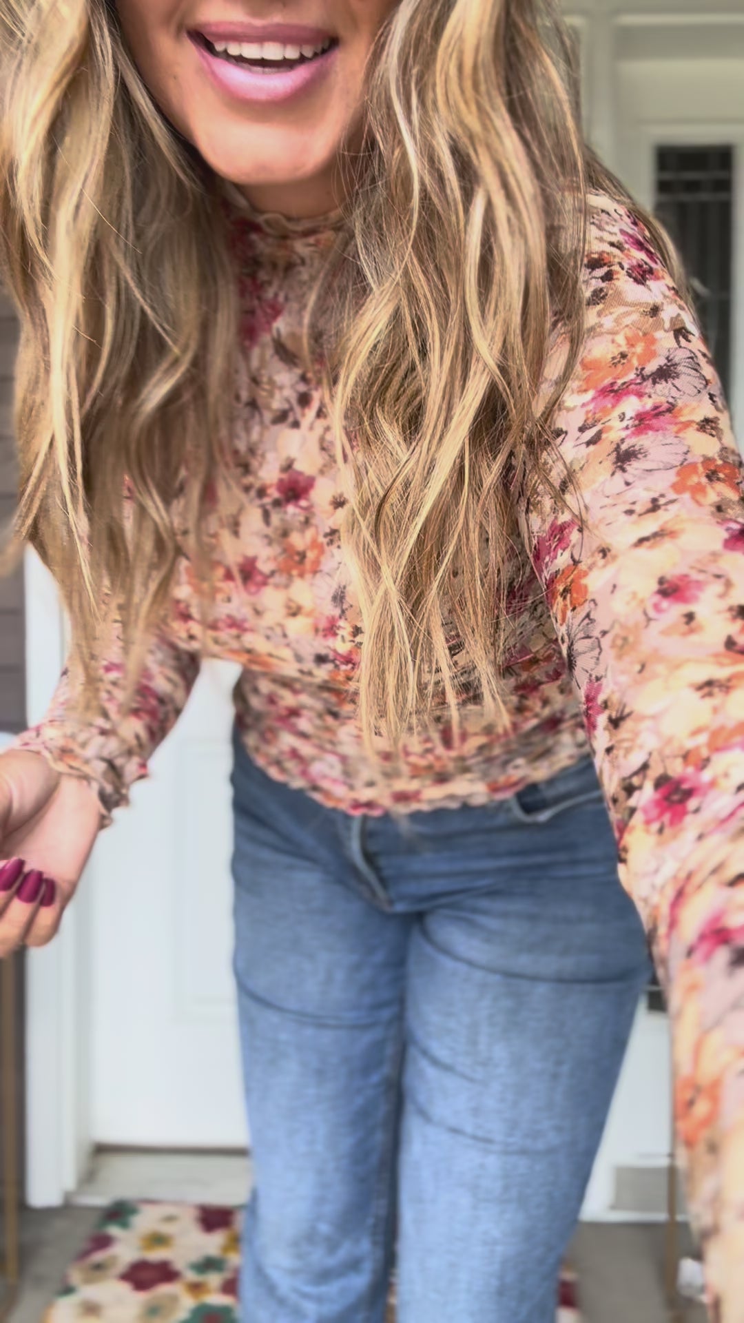 Fall Floral Mesh Top