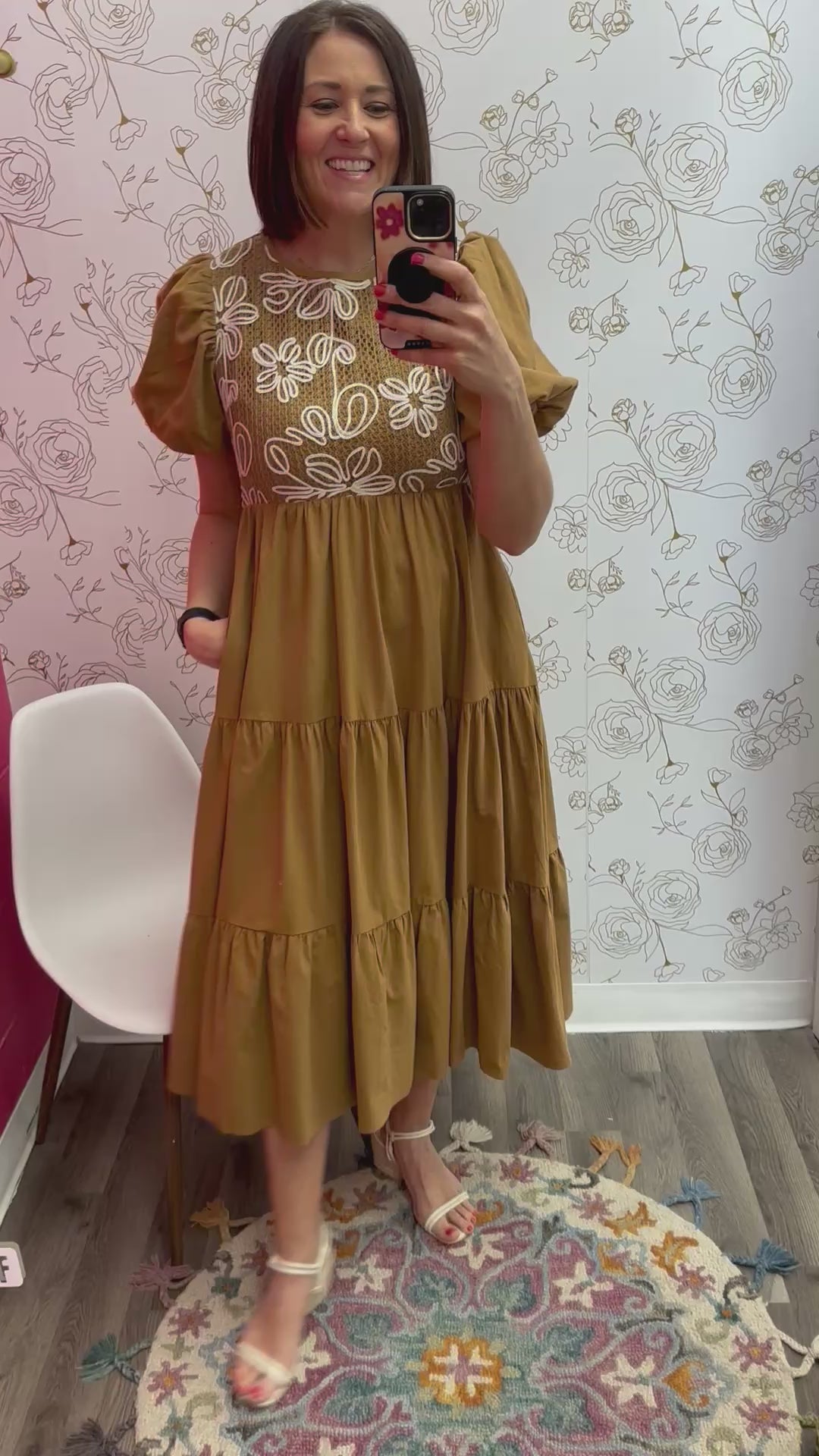 Abstract Embroidery Midi Dress
