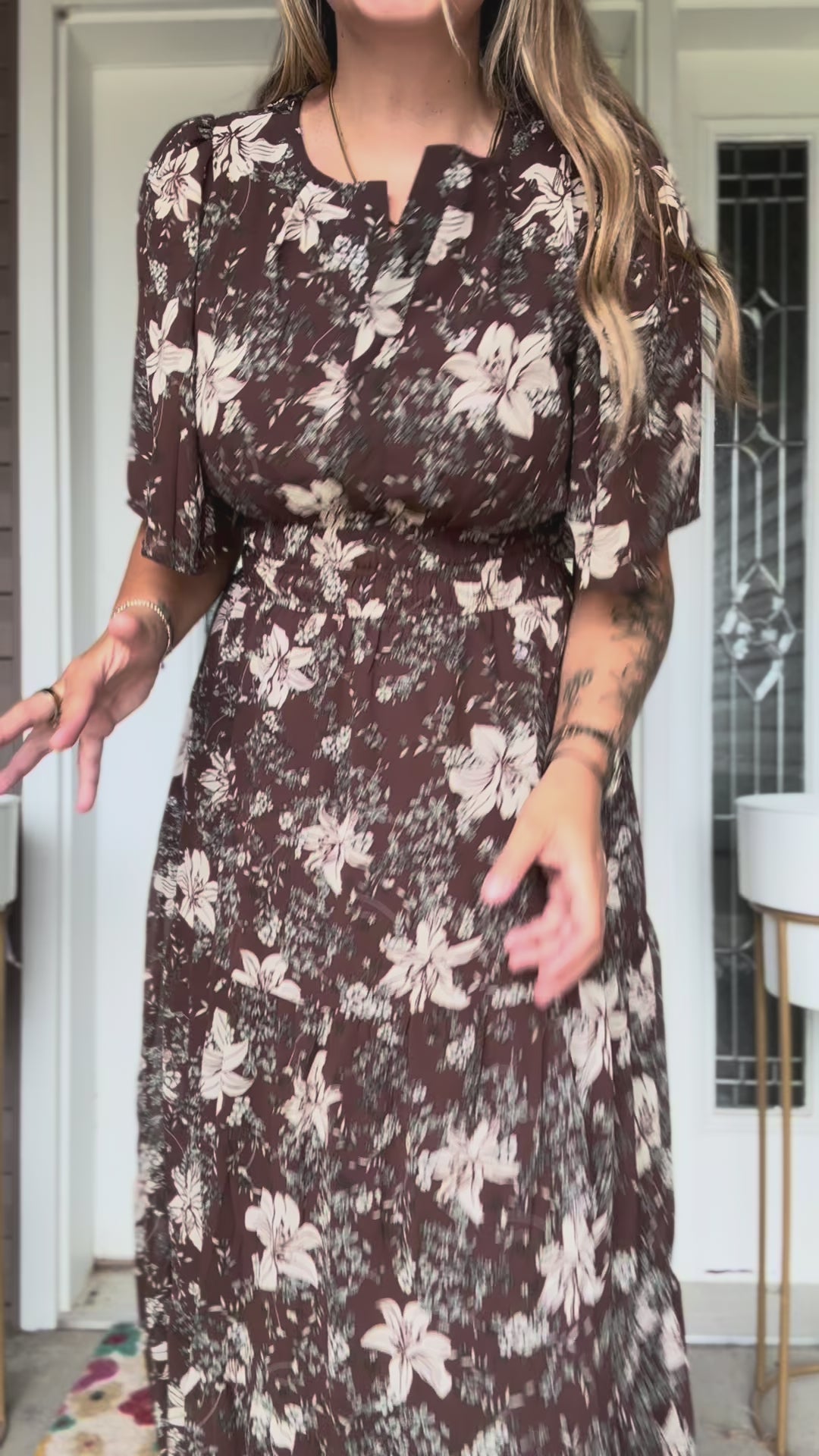 Brown Floral Fall Maxi Dress