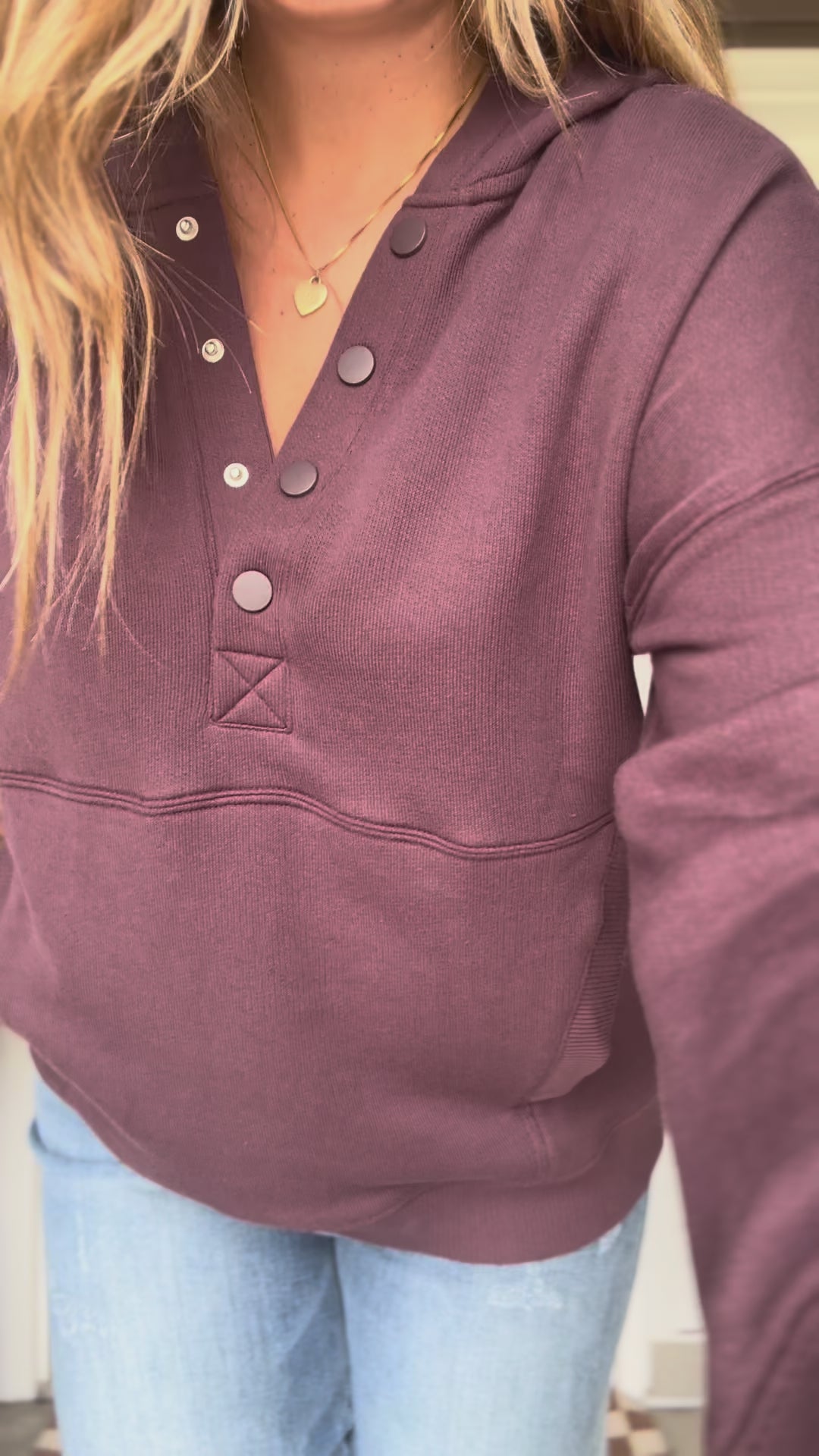 Plum Cozy Button Hoodie by Staccato