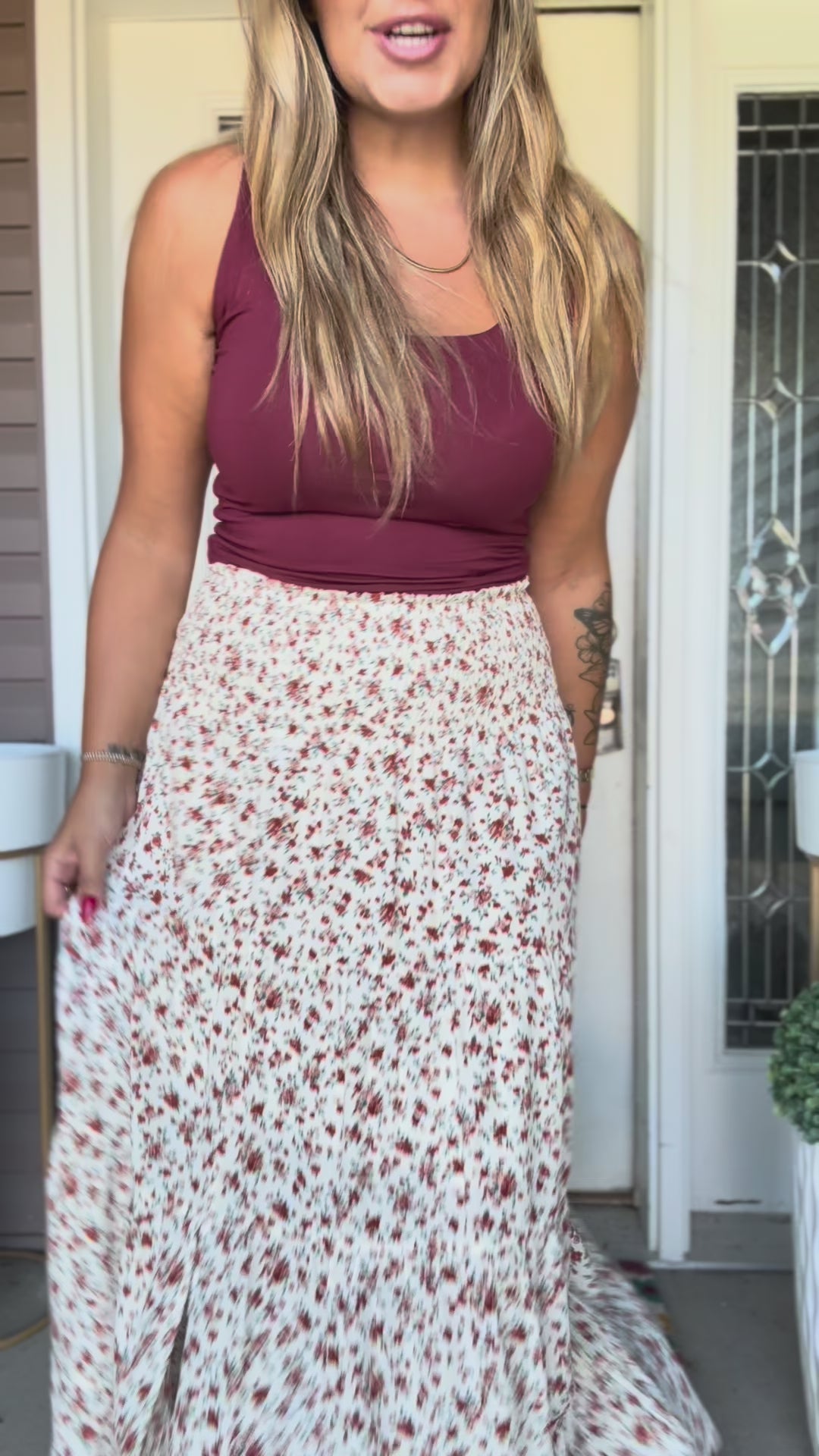 Rust Blossom Tiered Maxi Skirt