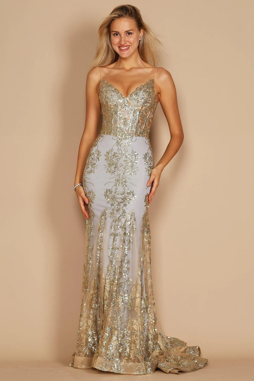 gold corset prom dress Fitted ws_group:small_wholesale Illusion Corset Bodice self-portrait - Pink Metallic Chest:96